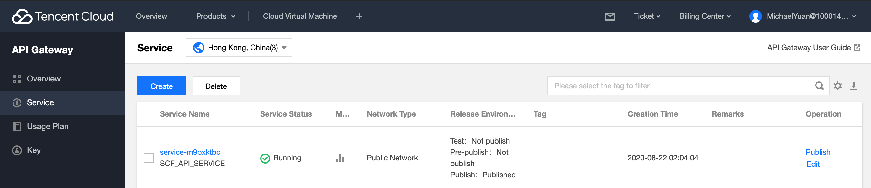 Find the API gateway service for your serverless function