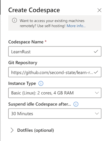 Create a new Codespace